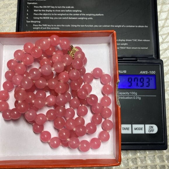 Natural Rose Quartz Bead Necklace 18.5” | 14K Gold Clasp | Vintage 97g - Picture 5 of 15